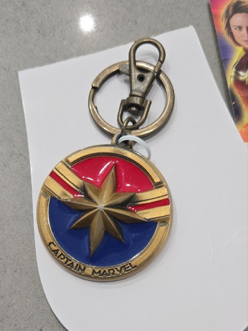 Captain Marvel Gold Star Enamel Keychain & Collectors Coin - Red, Blue, Gold